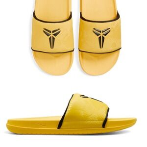 Nike Kobe Off Court Slides Mens 10 Lightning Yellow Black Mamba Logo Sandal‎ NEW
